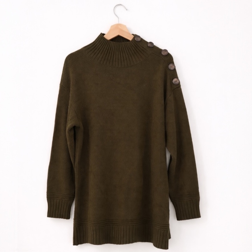 Anthropologie Margarita Tunic Sweater Moss Green Mock Neck Button Shoulder NWT M - Picture 5 of 16